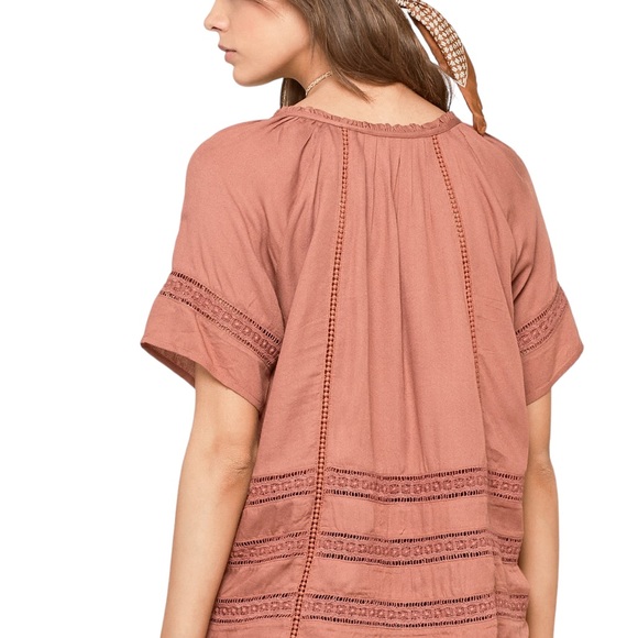 Amuse Society Carla Woven Top Terracotta Embroidered Crochet With Tassels Sz S - Picture 3 of 8